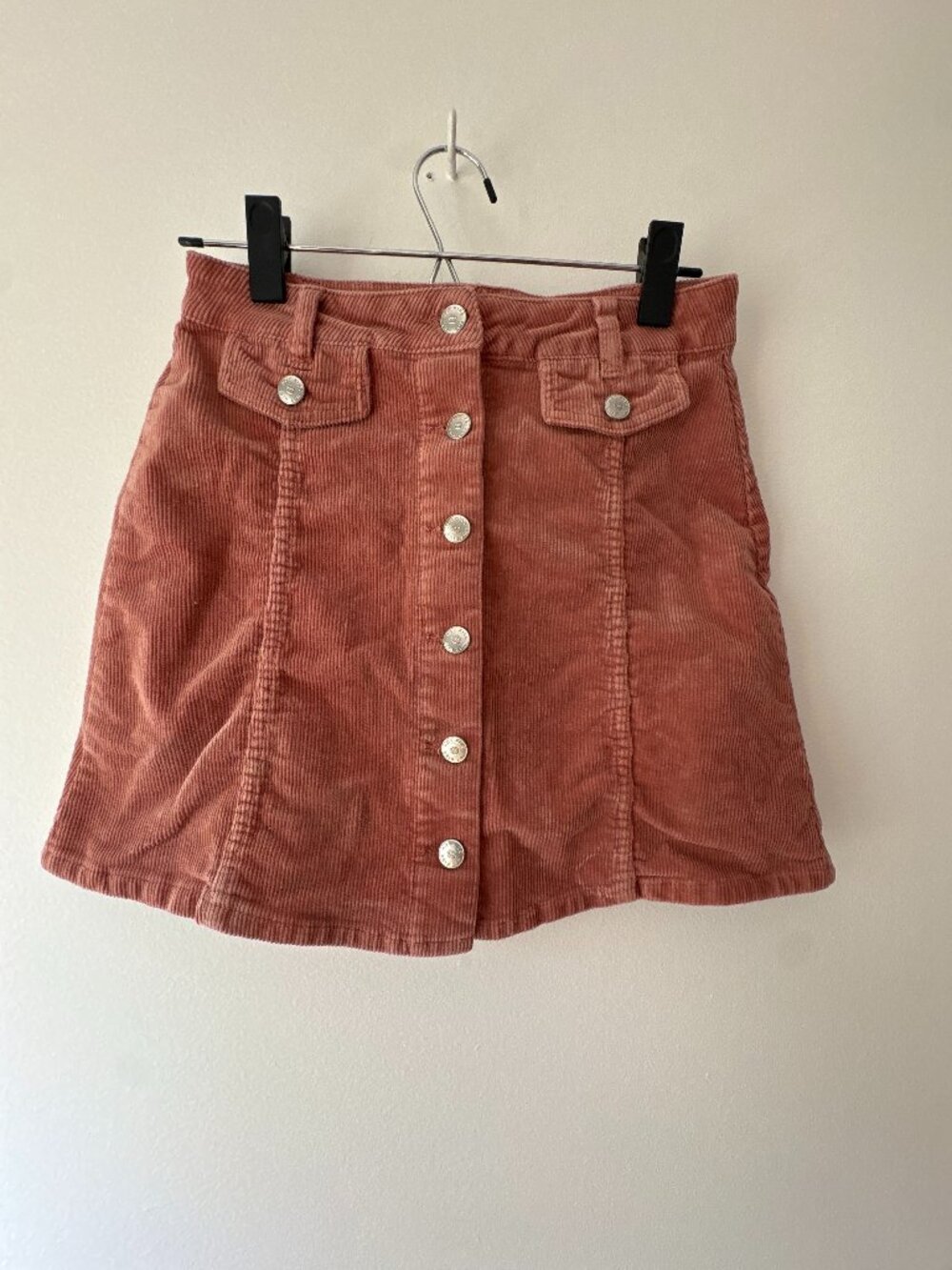 Hot Kiss Dusty Rose Pink Corduroy Button Front A-Line Mini Skirt Size 5